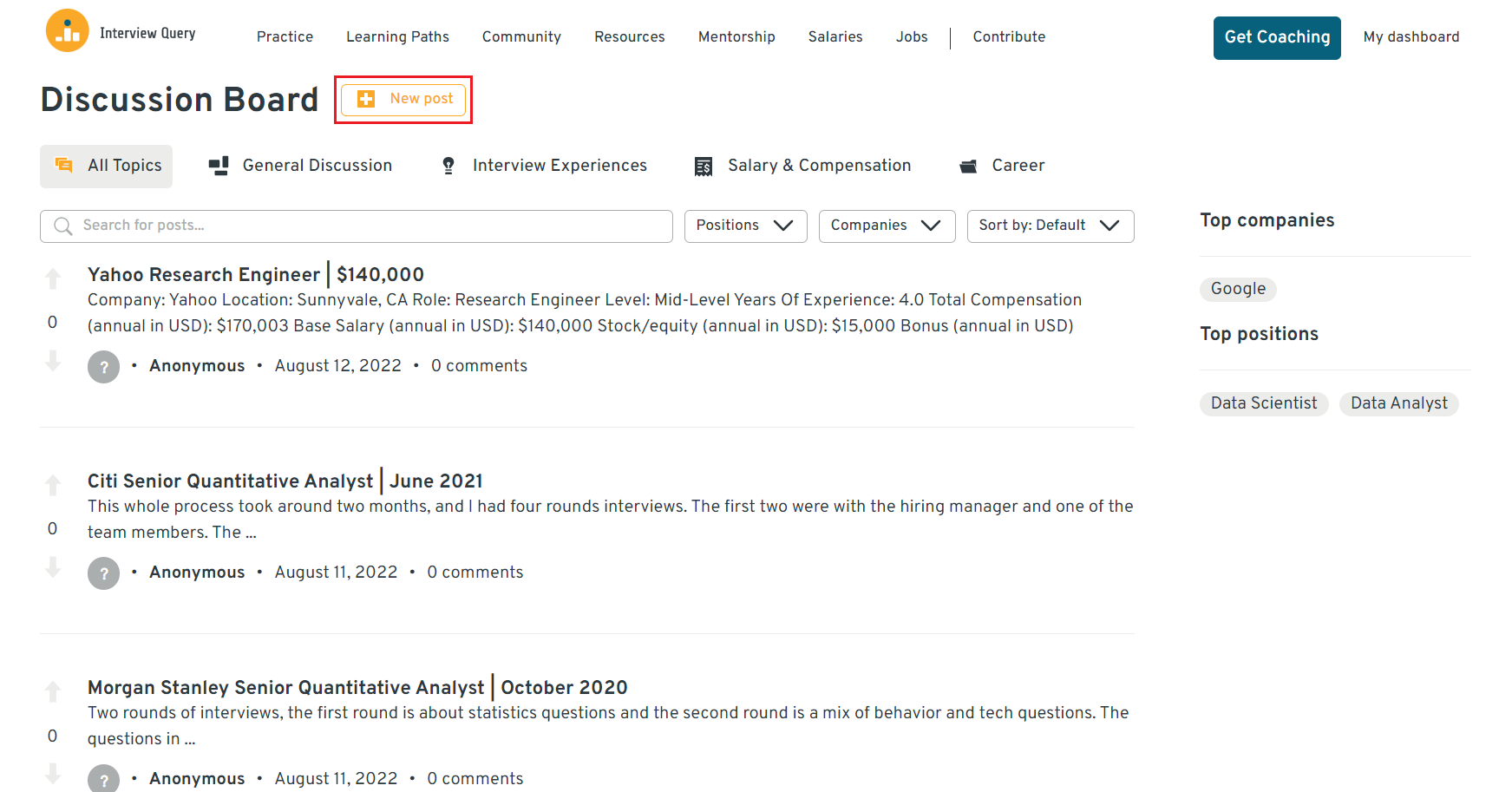 Interview Query discussion board