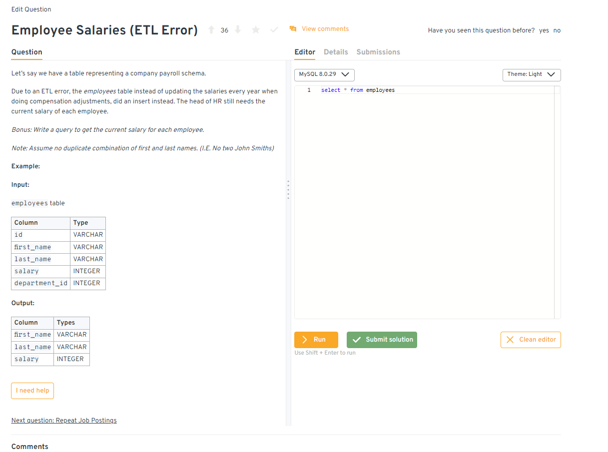 Interview Query -employee salaries question
