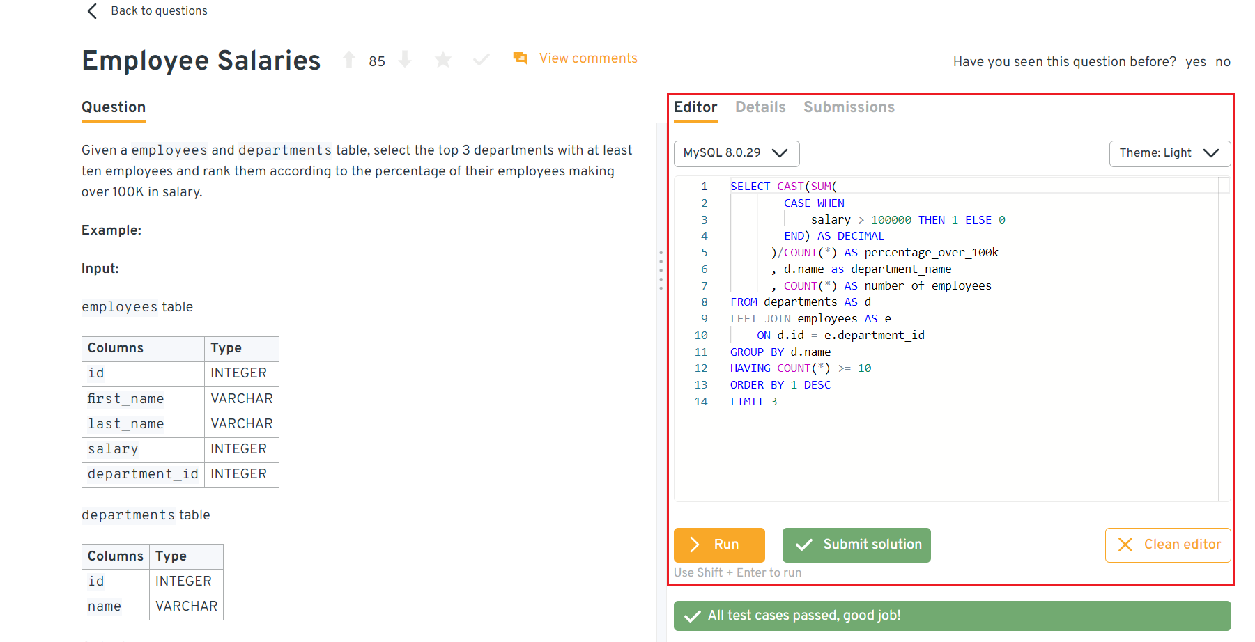 Interview Query code editor