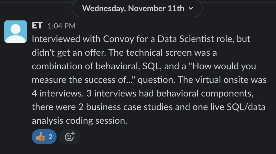 Slack channel interview query