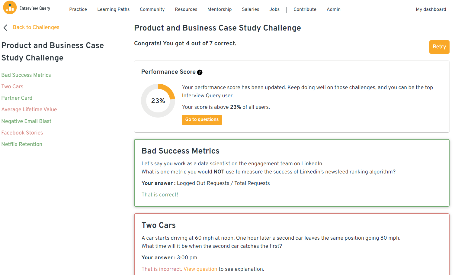 Interview Query - performance score