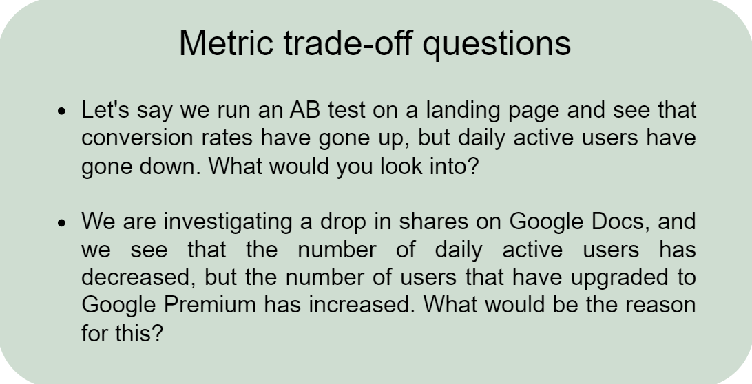 metric trade-off questions